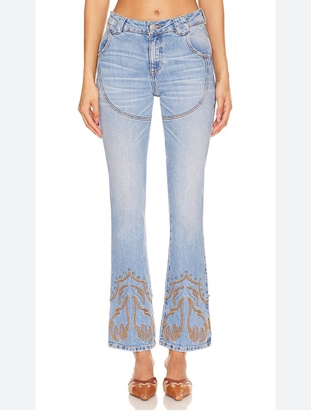 Understated Leather Western Stretch Jeans Cowboy Tears Blue Revolve flares 30